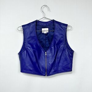 VAKKO Butter Soft Leather V-Neck Crop Vest Biker Dark Purple/Plum Women's Large